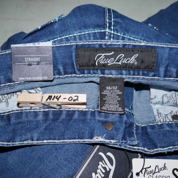 NEW True Luck Straight Leg Jeans Men's Size 36x32 Thick Stitch Embroidered BKE - Picture 8 of 9